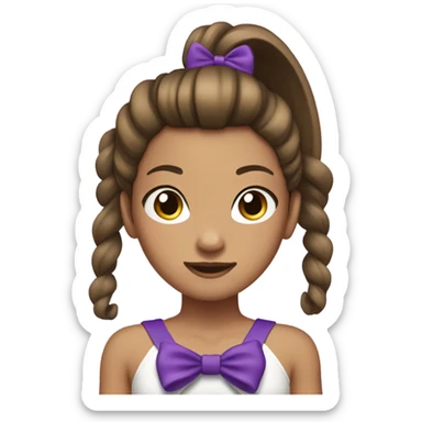 tan girl with brown hair in a high puffy ponytail with a purple bow in front sticker