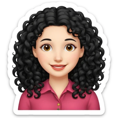 mujer blanca con cabello largo rizado negro sonriendo  sticker