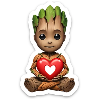 baby-groot with a hearth sticker