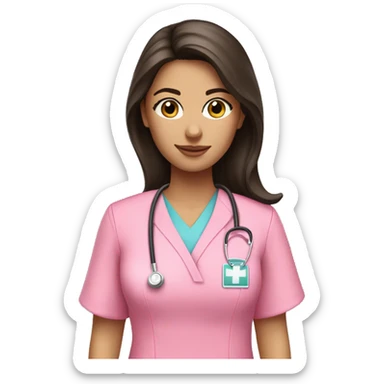 Pretty brunette nurse in pink scrubs sticker