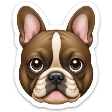 Cinematic Noble Brindle French Bulldog Portrait Emoji, Poised and regal, with a compact, muscular build and a sleek, well-groomed brindle coat accented by subtle fawn highlights, deep-set soulful dark eyes, Simplified yet sharp and sophisticated features, highly detailed, glowing with a soft, dignified glow, high shine, intelligent and determined, stylized with an air of authority, focused and attentive, soft glowing outline, capturing the essence of a watchful and confident companion, so majestic it feels as though it could strut out of the screen with effortless authority! sticker