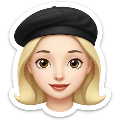 girl with a black beret, happy face sticker