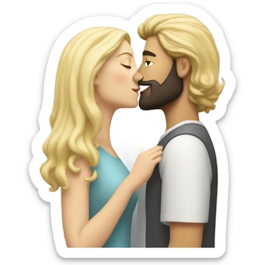 White skin Man with dark hair and beard kissing white woman blonde long hair  sticker