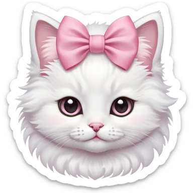 White fluffy kitten with pink bow on head sticker