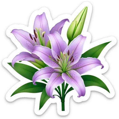 bouquet Light Purple Lily, luxuriant, stem, leaf, bud sticker