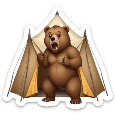 angry grizzly bear growling at a tent beside him sticker
