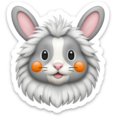 een grijs konijn met oren naar omlaag met een bloemetje sticker