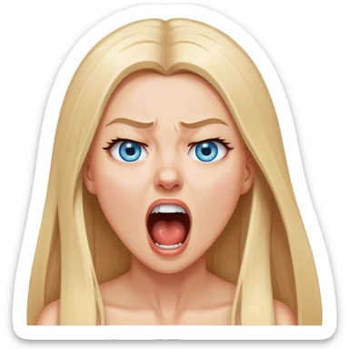 beautiful white girl with long straight blonde hair blue eyes screaming yelling in pain eyes closed sticker