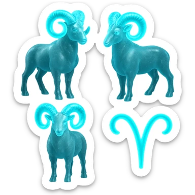 "A digital illustration of the Aries zodiac sign, a majestic ram with glowing horns, incorporating the color #00d9ff prominently in its design, celestial background, mystical and cosmic atmosphere" sticker