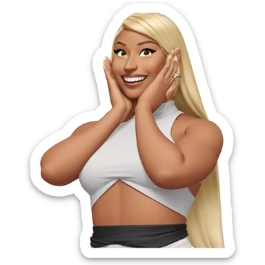 blonde girl with a smile sticker