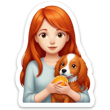 Red hair girl with long hair orange dog sticker