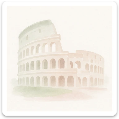 Colosseum in watercolor style with white, green, and pink pastel tones. sticker