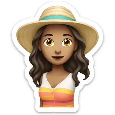 white skin long dark brown hair girl on vacation sticker