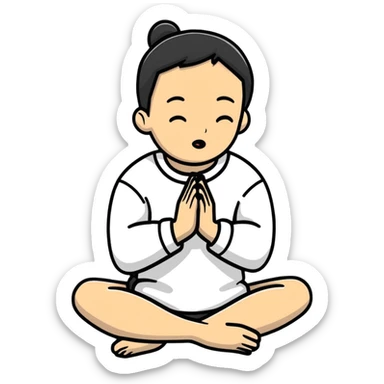 person on their knees begging with hands clasped together and pleading expression sticker