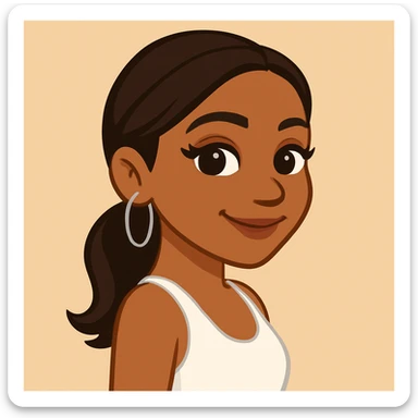 turn the second man in emoji style of the 1st image, match the facial features and match dressing style of the 2nd image, she is wearing white tank top lose, side pose sticker