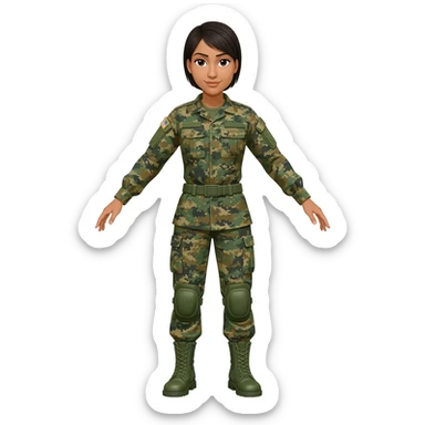Filipino female army soldier bdu camo with green combat boots no plate carrier and no belt no knee pads long sleeve sticker