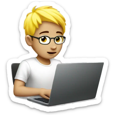 Graphic Designer asian boy with yellow hair with laptop sticker