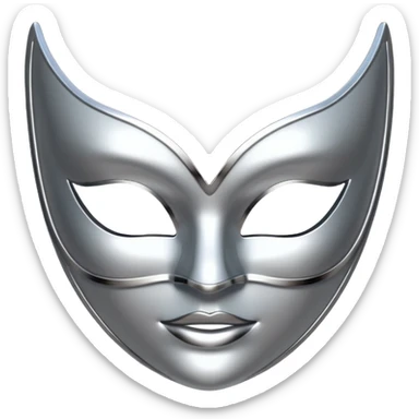 A sleek masquerade mask emoji made of polished silver chrome, smooth sensual curves, reflective metallic surface, mysterious sexy luxury vibe, minimal iOS emoji style, centered, clean white background sticker
