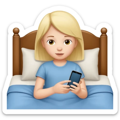 Un niño en la cama con un celular sticker