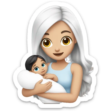 mom holding newborn baby girl with blue eyes white skin black hair and white skin newborn white girl sticker