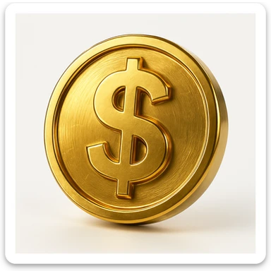 a shiny gold coin with a dollar sign sticker