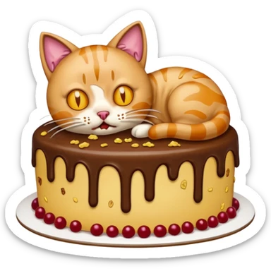 Cat vomiting because of eating cake sticker
