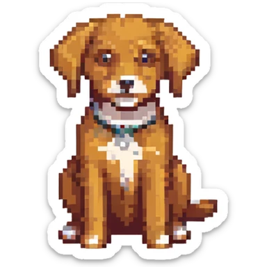 cachorro caramelo vira-lata sentado com orelhas caídas pixel art sticker
