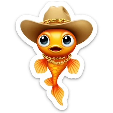 Alien wearing a cowboy hat and wearing a huge gold chain of a goldfish sticker