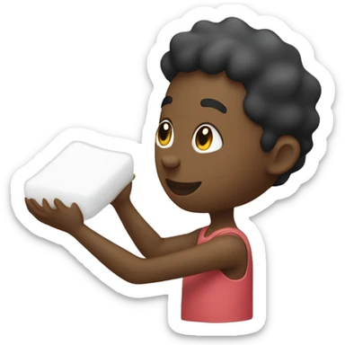 Black person picking soft white foam sticker