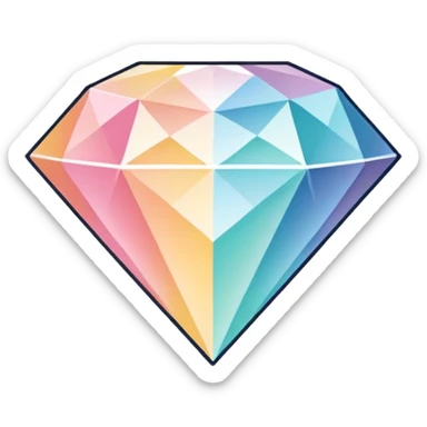 A sleek diamond logo with a black outline, set against a pastel gradient in four different colors. Smaller diamonds surround it, forming a larger diamond pattern. Playful yet polished, perfect for branding or digital media. sticker