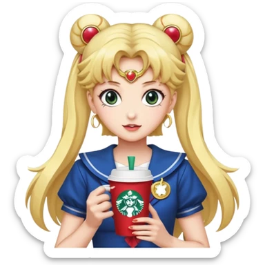 A sailor moon anime and hand and coffee and Starbucks sticker