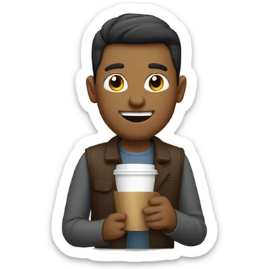 man on a acooter with a coffee in one hand sticker