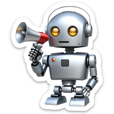 Robot with megaphone representing AI speaking freely sticker