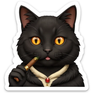 fluffy black cat smoking a cigar sticker
