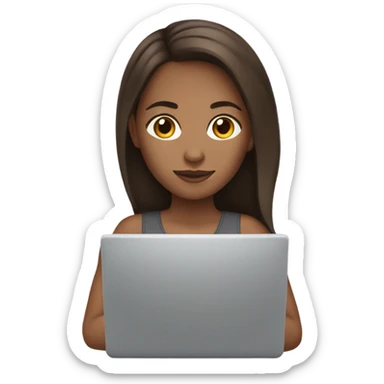 Mixed girl with brown hair typing on laptop sticker