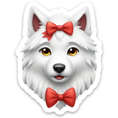 white wolf wit red bow kawaii cute sticker