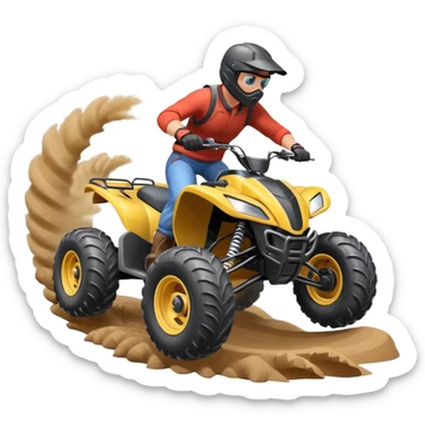 man riding an ATV, dynamic action pose, off-road vehicle, dust trail, 3D cartoon, mobile game icon style, clean background, no text, no watermark

 sticker