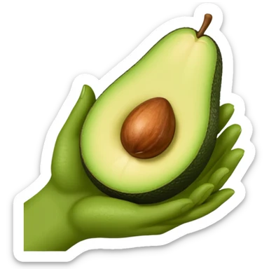 hands holding a so small avocado sticker