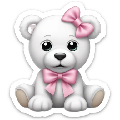 White teddy with pink bow realistic sticker