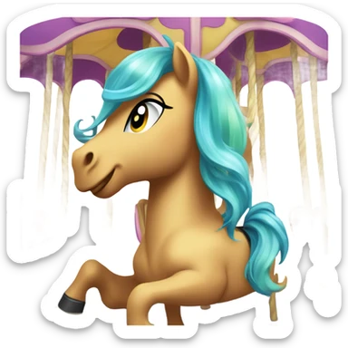 A pony riding a carousel  sticker
