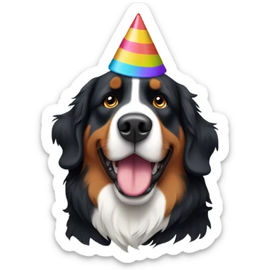 Bernese mountain dog with a party hat  sticker