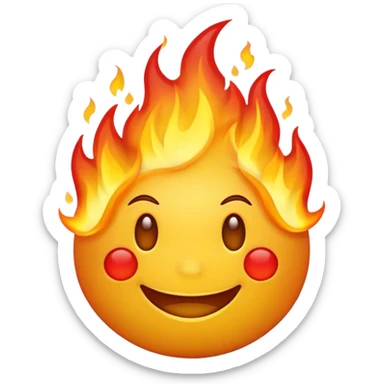 smiling yellow emoji with fire surrounding them sticker