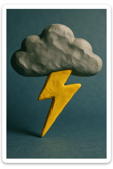 a storm cloud with lightning, claymation style sticker