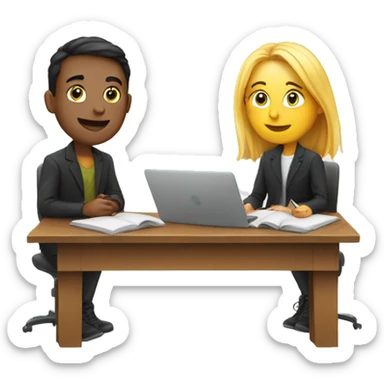 European students sitting at desks. They are talking to each other sticker