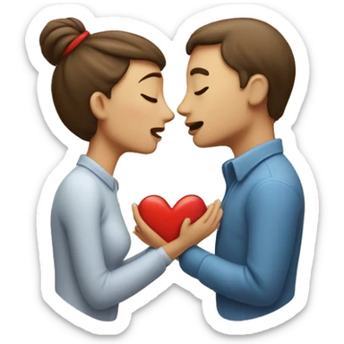 one man head and one woman head kiss with a heart in the middle , traditional emoji style character sticker