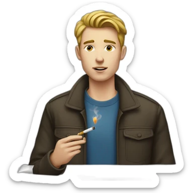 A young white man smoking a self-rolled cigarette sticker