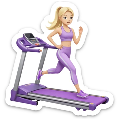 girl with long blonde hair on treadmill wearing light purple yoga set sticker