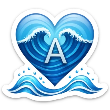 ocean heart with letter A sticker