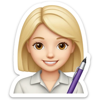 Pen with smiling face Lila sticker