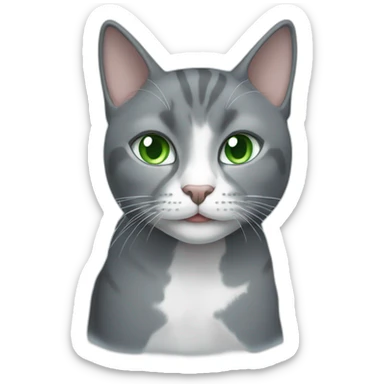Gray cat with white mouth and white nose and light blue/green eyes sticker